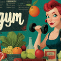 Retro Fitness Illustration Mural Wallpaper — Healthy Gym Lifestyle Mural Wallpaper - room preview 02