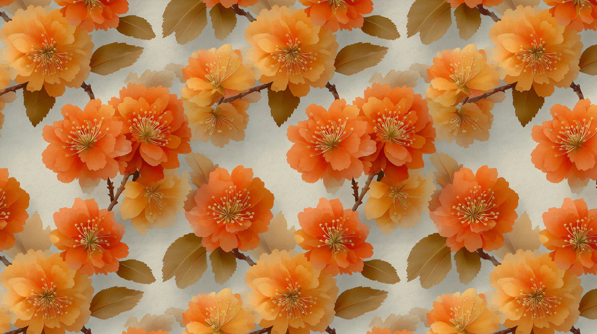 Golden Mandarin Bloom Mural Wallpaper — Warm Floral Art Mural Wallpaper - room preview 02