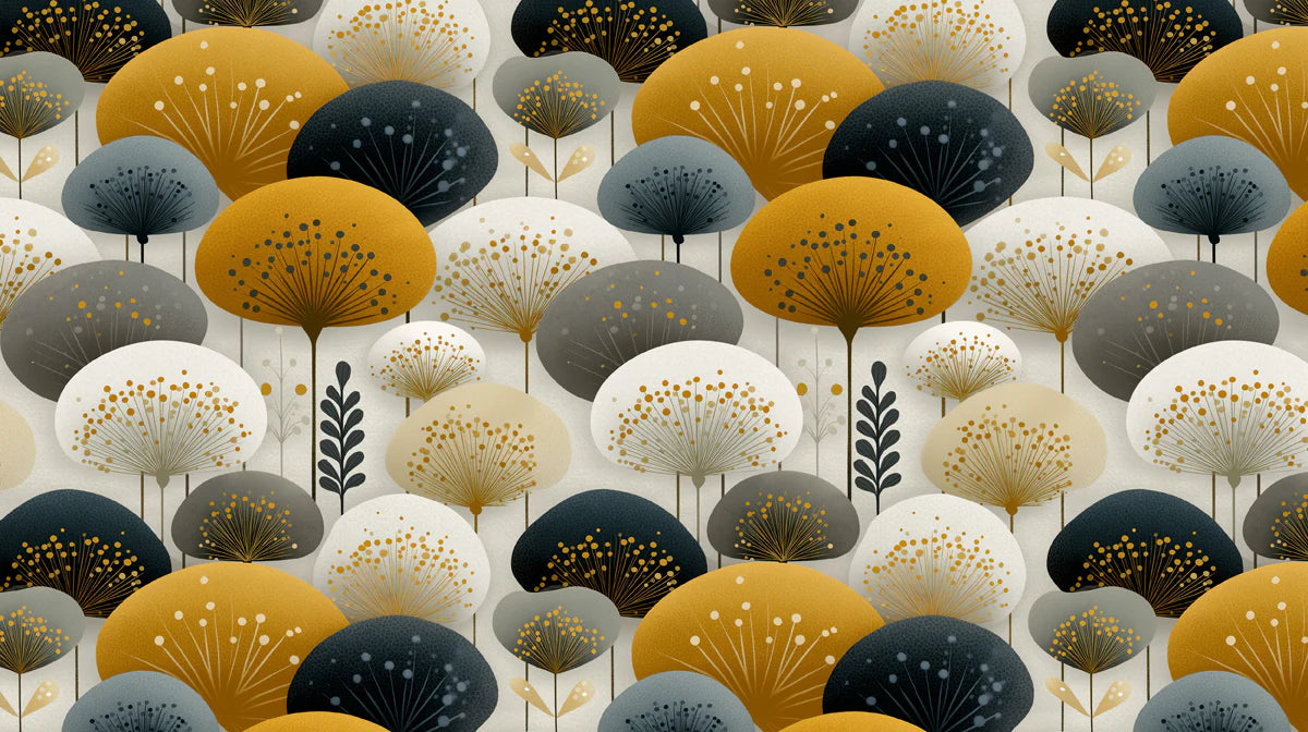 Abstract Dandelion Meadow Mural Wallpaper — Mustard and Charcoal Mural Wallpaper - room preview 02