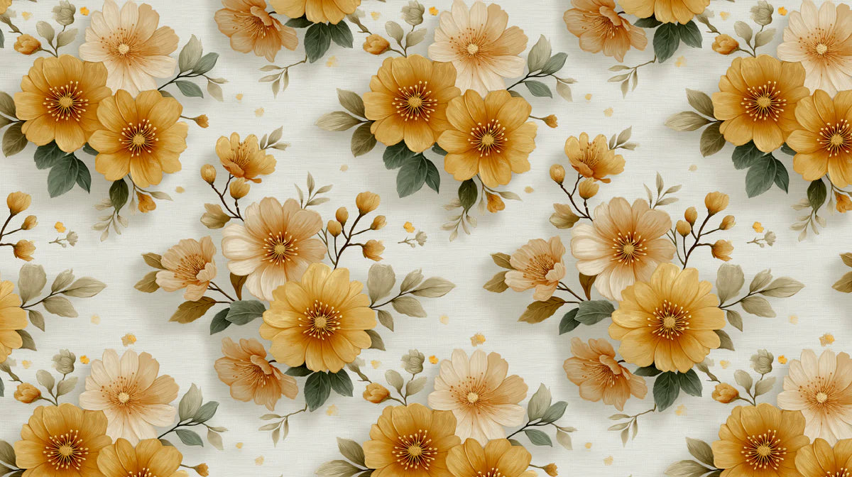 Golden Floral Harvest Mural Wallpaper — Vintage Botanic Charm Mural Wallpaper - room preview 02