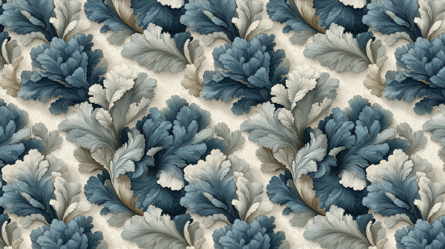 Botanical Wallpaper Mural – Leaf & Plant Wall Mural – Acanthus Leaf — Blue and Cream Botanical Art printable artwork