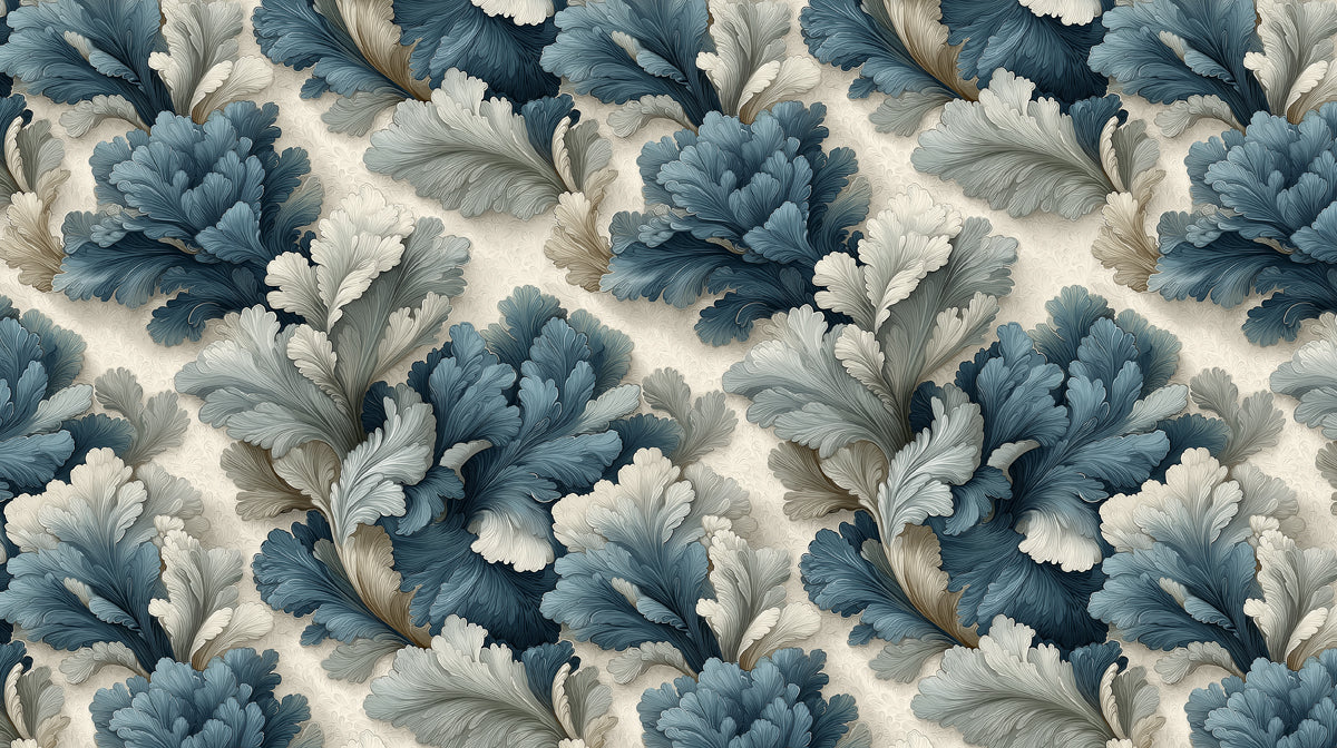 Acanthus Leaf Mural Wallpaper — Blue and Cream Botanical Art Mural Wallpaper - room preview 02