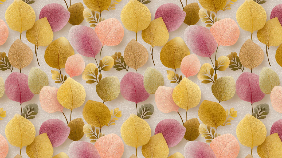 Autumnal Foliage Mural Wallpaper — Soft Gold and Plum Motifs Mural Wallpaper - room preview 02
