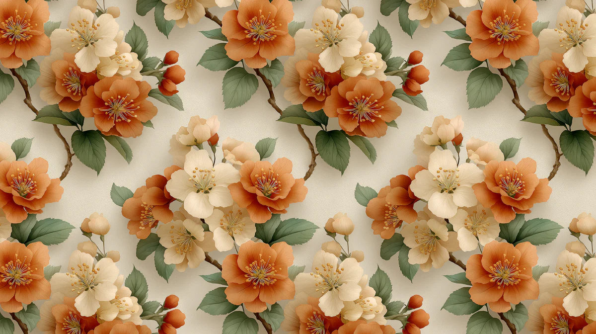 Orchard Blossom Mural Wallpaper — Warm Floral Botanical Mural Wallpaper - room preview 02