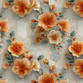 Apricot Floral Tile Mural Wallpaper — Geometric Botanical Print Mural Wallpaper - room preview 02