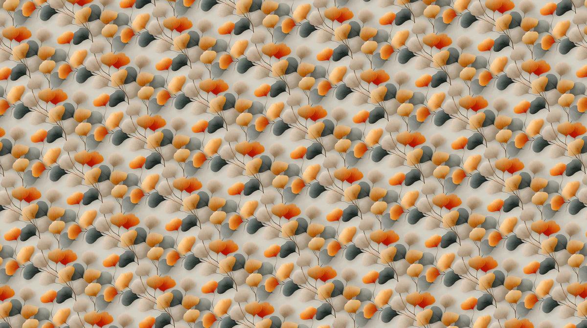 Autumn Ginkgo Leaf Mural Wallpaper — Muted Orange and Teal Mural Wallpaper - room preview 02