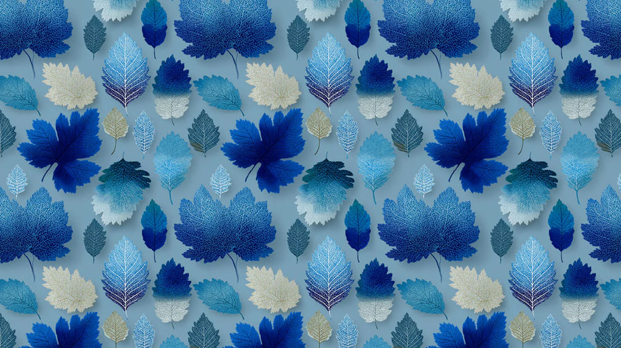 Botanical Wallpaper Mural – Leaf & Plant Wall Mural – Frosted Botanical Leaf — Cool Blue Tones printable artwork