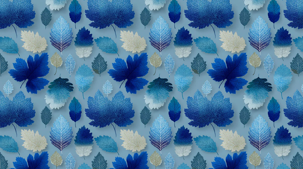 Frosted Botanical Leaf Mural Wallpaper — Cool Blue Tones Mural Wallpaper - room preview 02