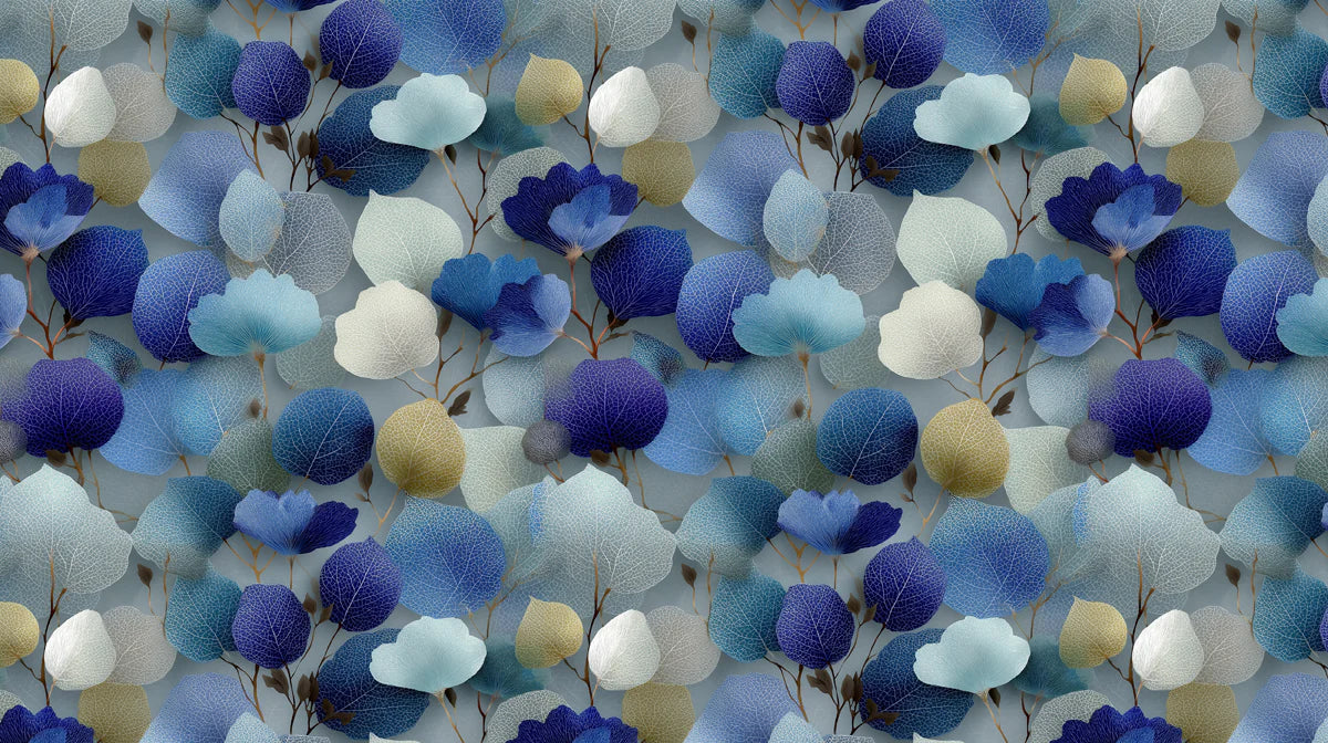 Indigo Leaf Canopy Mural Wallpaper — Botanical Blue Pattern Mural Wallpaper - room preview 02