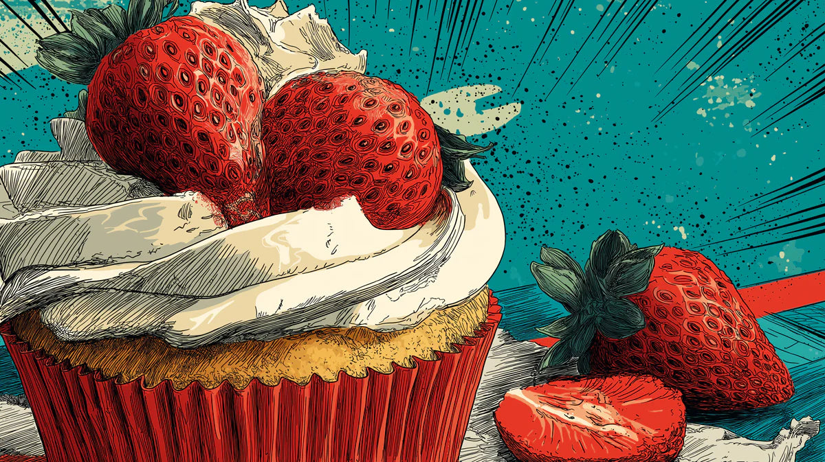 Strawberry Pop Art Mural Wallpaper — Vibrant Comic Comic Style Mural Wallpaper - room preview 02