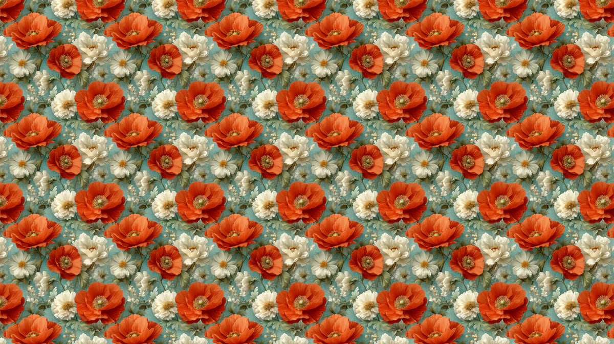 Poppy Meadow Mural Wallpaper — Vintage Botanical Style Mural Wallpaper - room preview 02