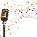 Vintage Microphone & Musical Notes Mural Wallpaper — Artistic Sound Mural Wallpaper - room preview 02