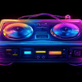 Neon DJ Turntable Mural Wallpaper — Retro Soundscape Art Mural Wallpaper - room preview 02