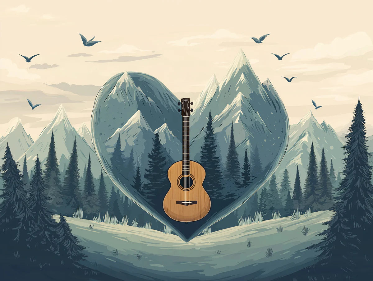Acoustic Mountain Melody Mural Wallpaper — Nature Inspired Art Mural Wallpaper - room preview 02