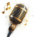 Vintage Golden Microphone Mural Wallpaper — Musical Art Deco Style Mural Wallpaper - room preview 02