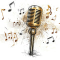 Vintage Microphone Sketch Mural Wallpaper — Artistic Music Theme Mural Wallpaper - room preview 02