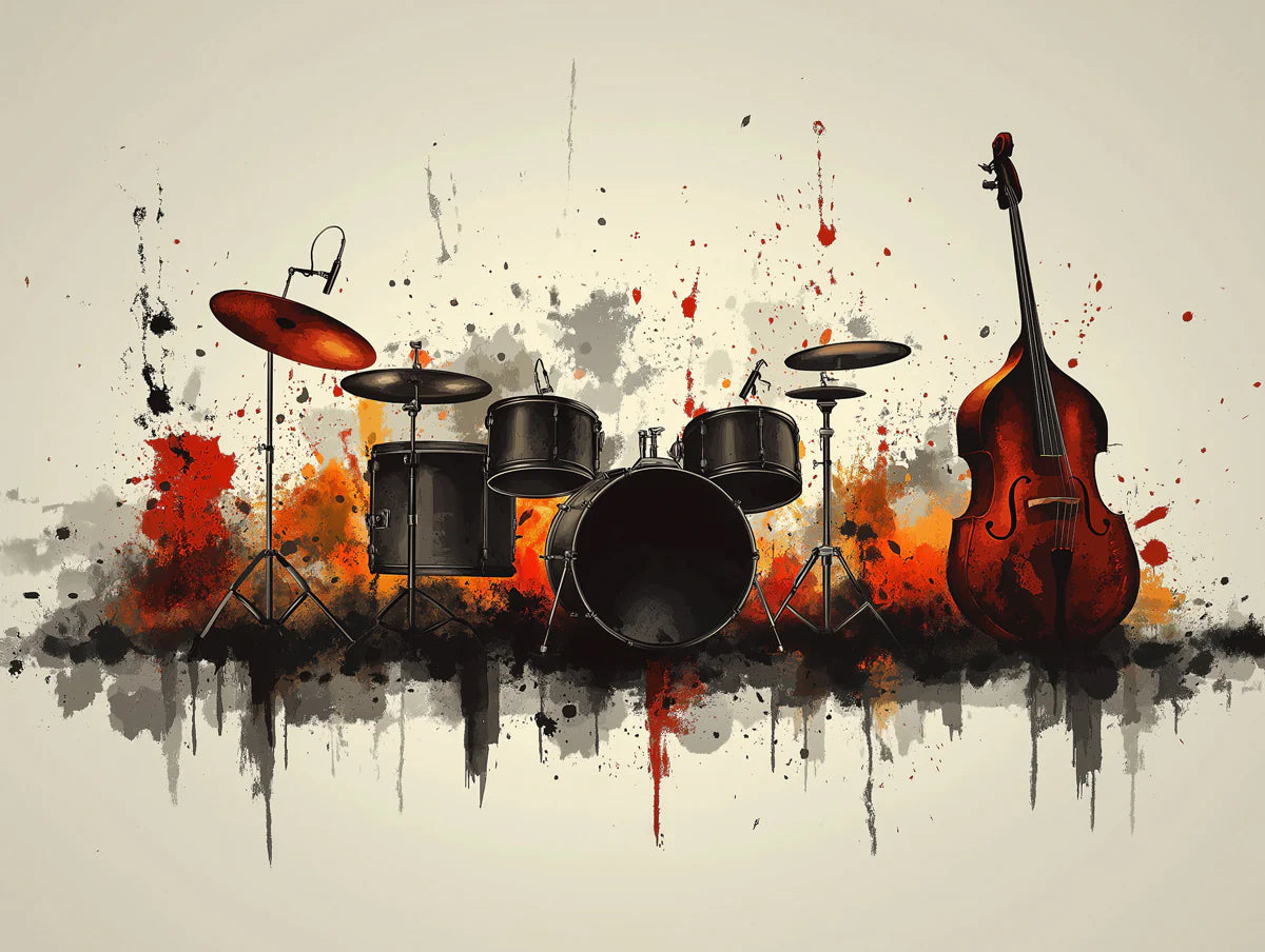 Abstract Musical Instruments Mural Wallpaper — Artistic Sound Energy Mural Wallpaper - room preview 02
