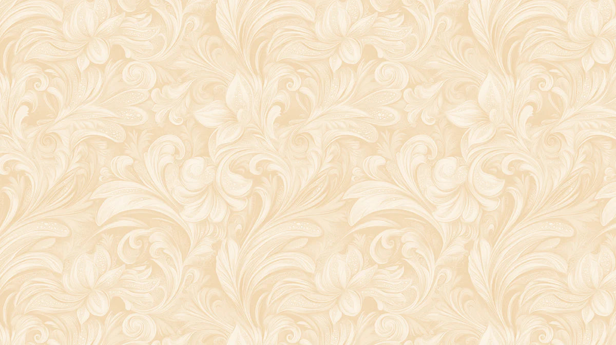 Cream Floral Scroll Mural Wallpaper — Soft Monochromatic Design Mural Wallpaper - room preview 02