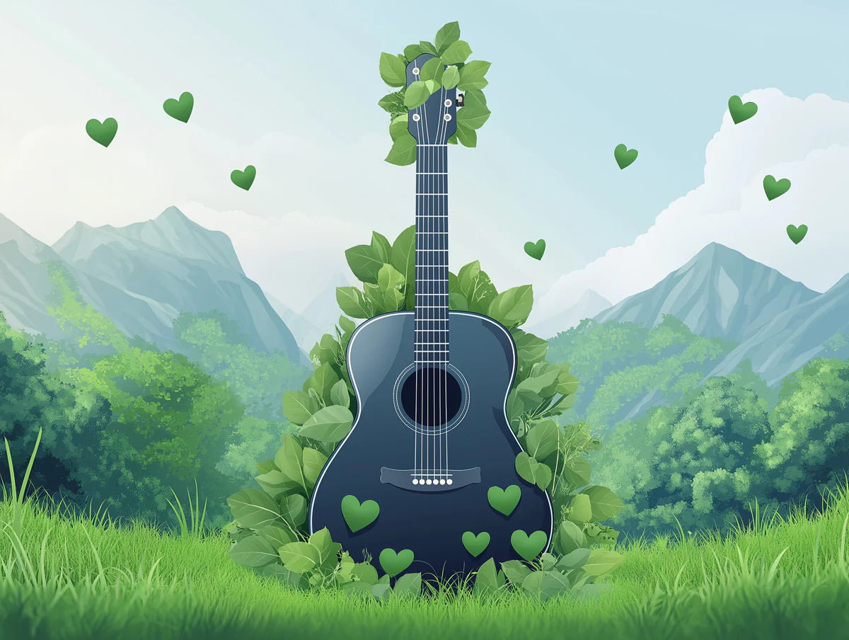 Acoustic Guitar and Botanical Landscape Mural Wallpaper - room preview 02