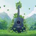Acoustic Guitar and Botanical Landscape Mural Wallpaper - room preview 02