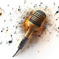Golden Microphone Music Mural Wallpaper — Dynamic Audio Art Mural Wallpaper - room preview 02