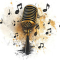 Vintage Microphone Musical Mural Wallpaper — Artistic Ink Sketch Mural Wallpaper - room preview 02