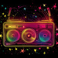 Neon Boombox Cosmic Mural Wallpaper —Retro 80s Style Mural Wallpaper - room preview 02