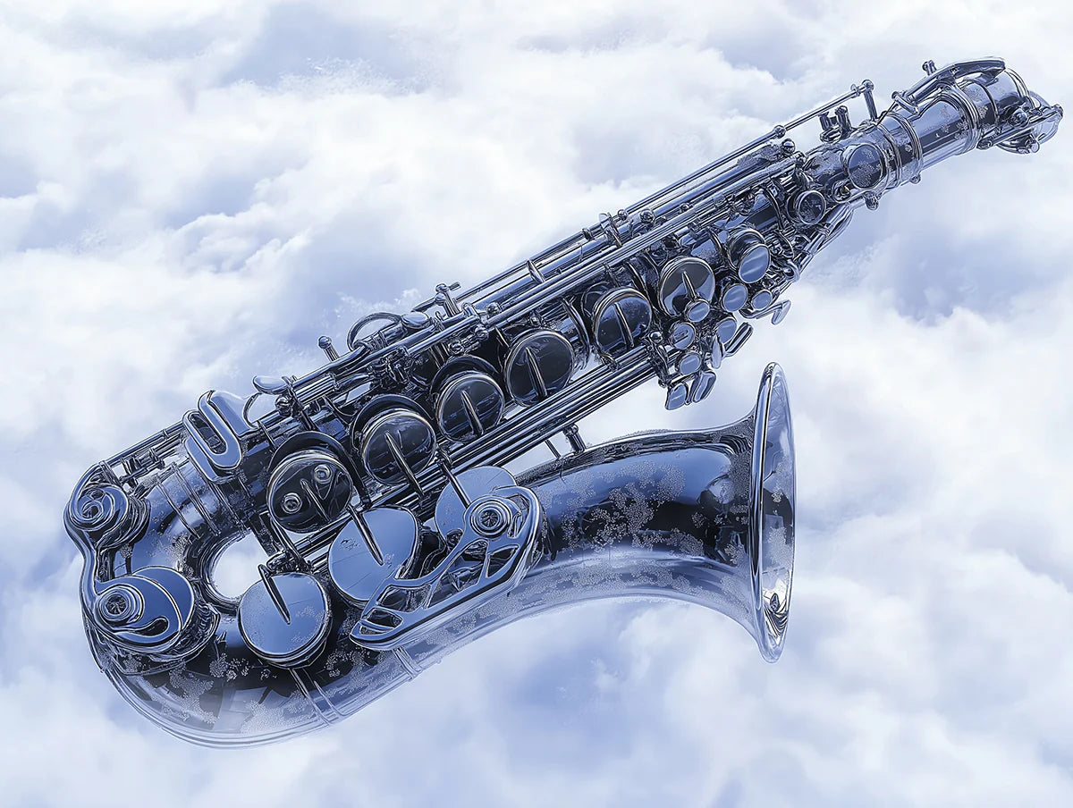 Floating Saxophone Mural Wallpaper — Ethereal Sky Music Design Mural Wallpaper - room preview 02