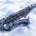 Floating Saxophone Mural Wallpaper — Ethereal Sky Music Design Mural Wallpaper - room preview 02
