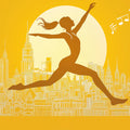 Urban Dancer Mural Wallpaper — Golden Skyline Silhouette Mural Wallpaper - room preview 02