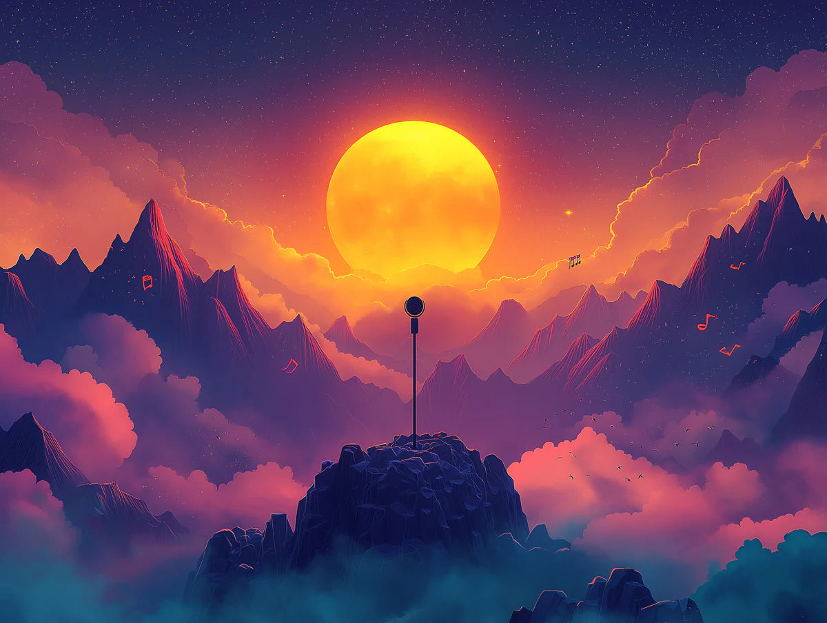 Golden Sunset Mountain Mural Wallpaper — Vivid Celestial Radiance Mural Wallpaper - room preview 02