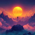Golden Sunset Mountain Mural Wallpaper — Vivid Celestial Radiance Mural Wallpaper - room preview 02