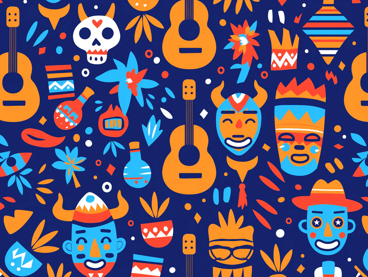 Mariachi Rhythm Mural Wallpaper — Vibrant Cultural Folk Art Mural Wallpaper - room preview 02