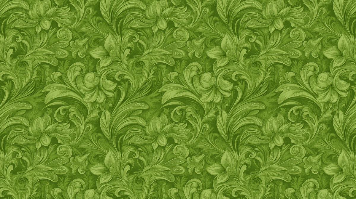 Vibrant Lime Scrollwork Mural Wallpaper — Lush Botanical Art Mural Wallpaper - room preview 02