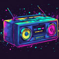 Neon Vaporwave Boombox Mural Wallpaper — Retro Street Art Style Mural Wallpaper - room preview 02
