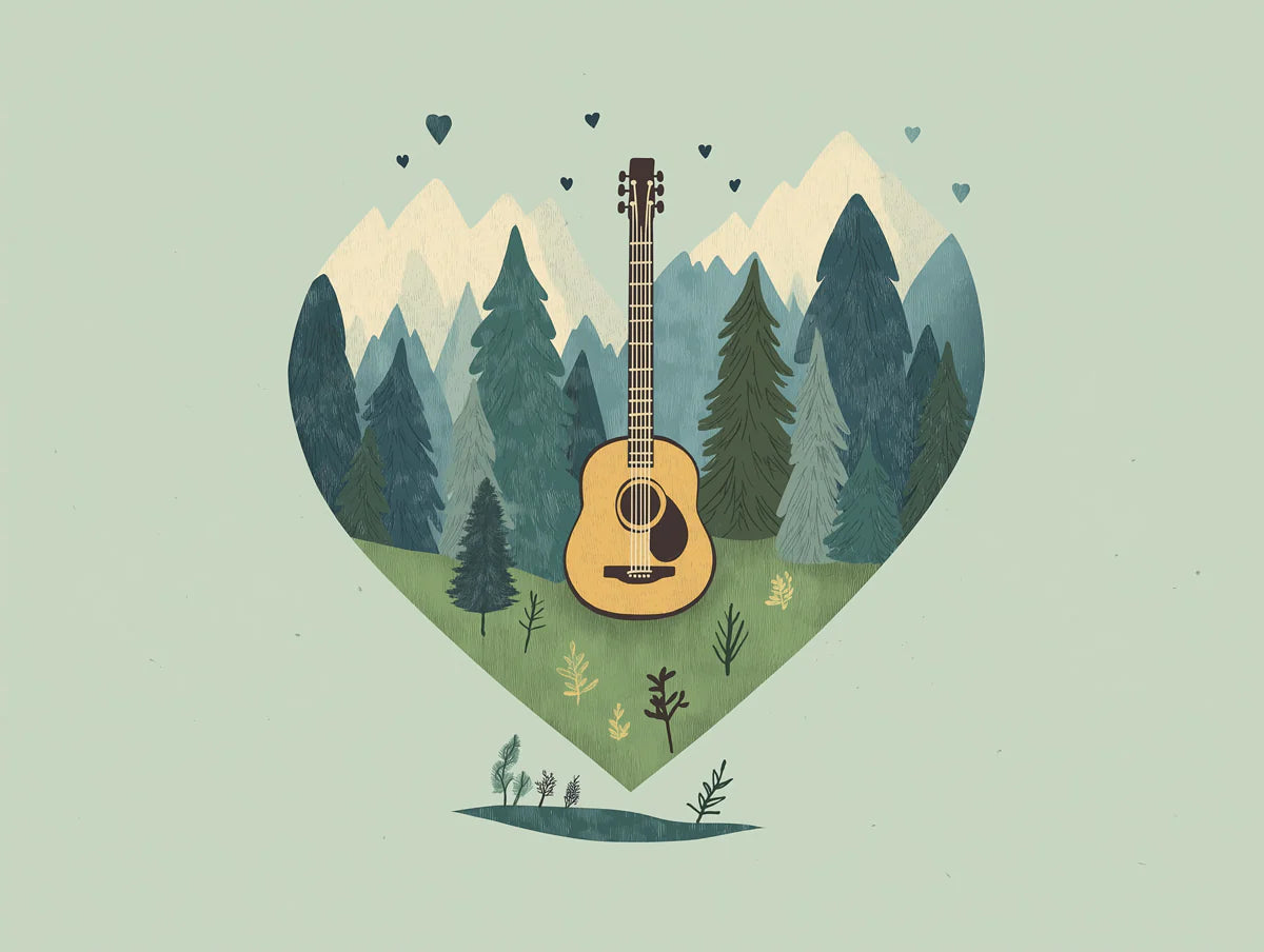 Acoustic Guitar Heartscape Mural Wallpaper — Whimsical Nature Scene Mural Wallpaper - room preview 02