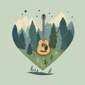 Acoustic Guitar Heartscape Mural Wallpaper — Whimsical Nature Scene Mural Wallpaper - room preview 02