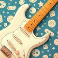 Electric Guitar & Stars Pattern Mural Wallpaper Retro Pop Music Mural Wallpaper - room preview 02