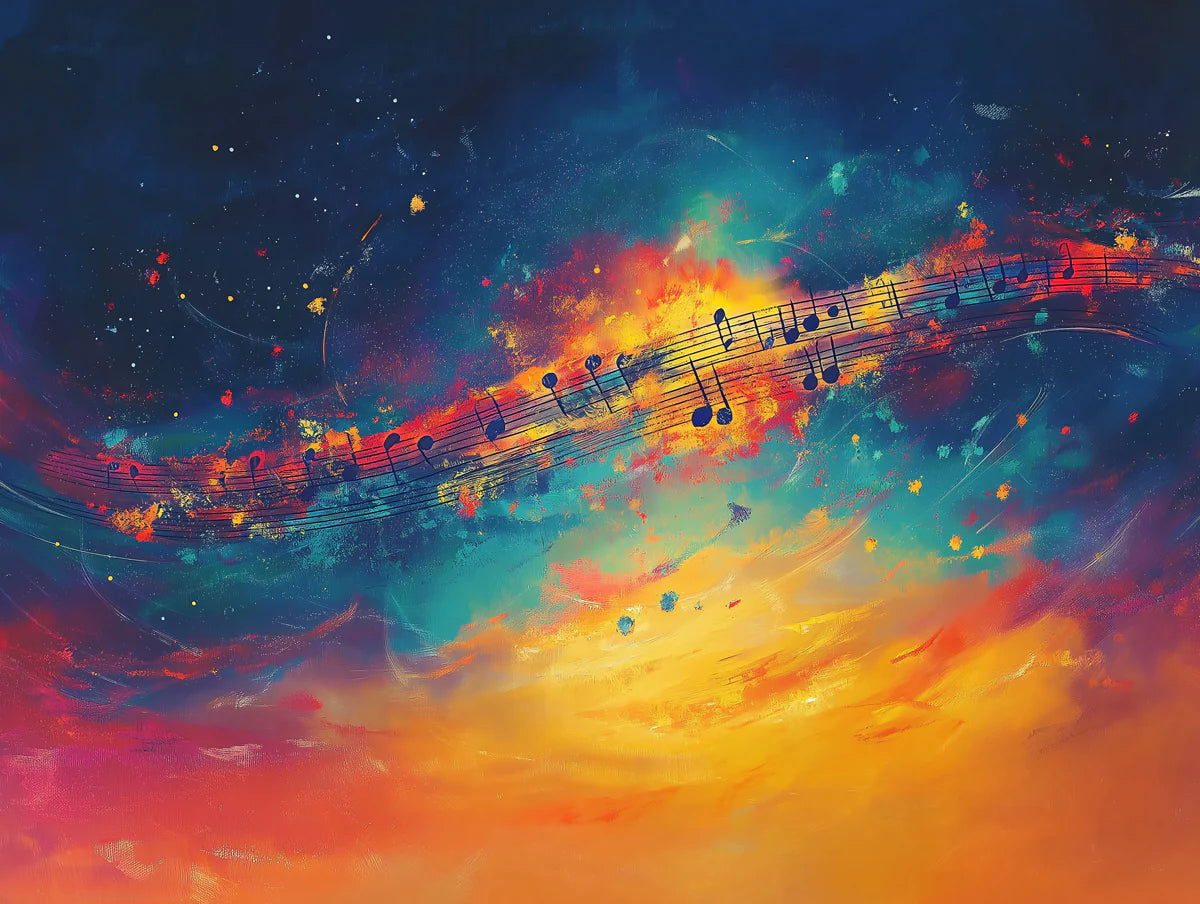 Celestial Symphony Mural Wallpaper — Abstract Cosmic Music Design Mural Wallpaper - room preview 02