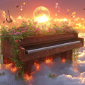 Floating Grand Piano Mural Wallpaper — Ethereal Sunset Scene Mural Wallpaper - room preview 02