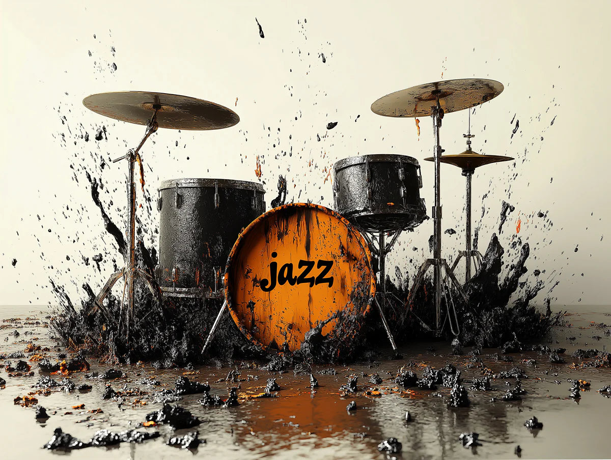 Explosive Jazz Drum Kit Mural Wallpaper — Artistic Musical Theme Mural Wallpaper - room preview 02