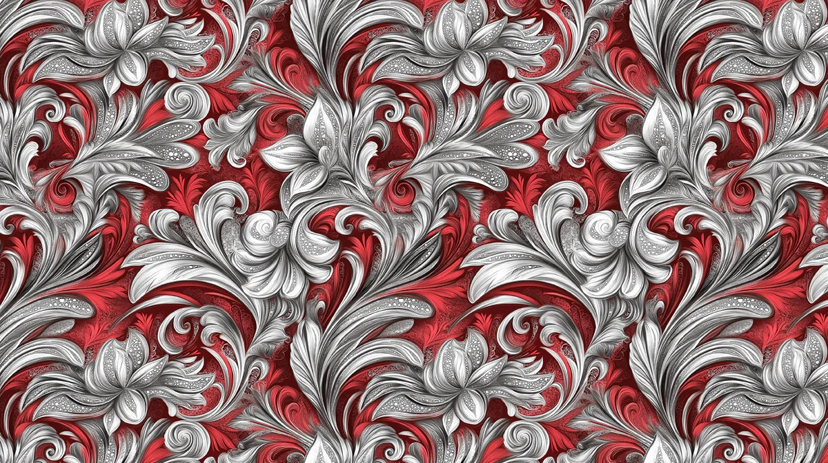 Scarlet Scrollwork Mural Wallpaper — Baroque Floral Grandeur Mural Wallpaper - room preview 02