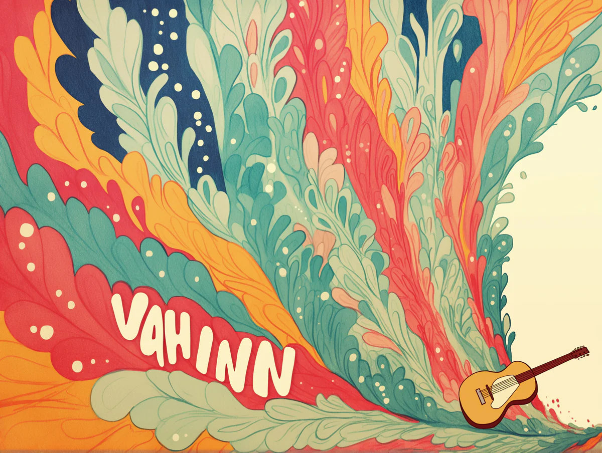 Psychedelic Surf Wave Mural Wallpaper in Vibrant Retro Tones Mural Wallpaper - room preview 02