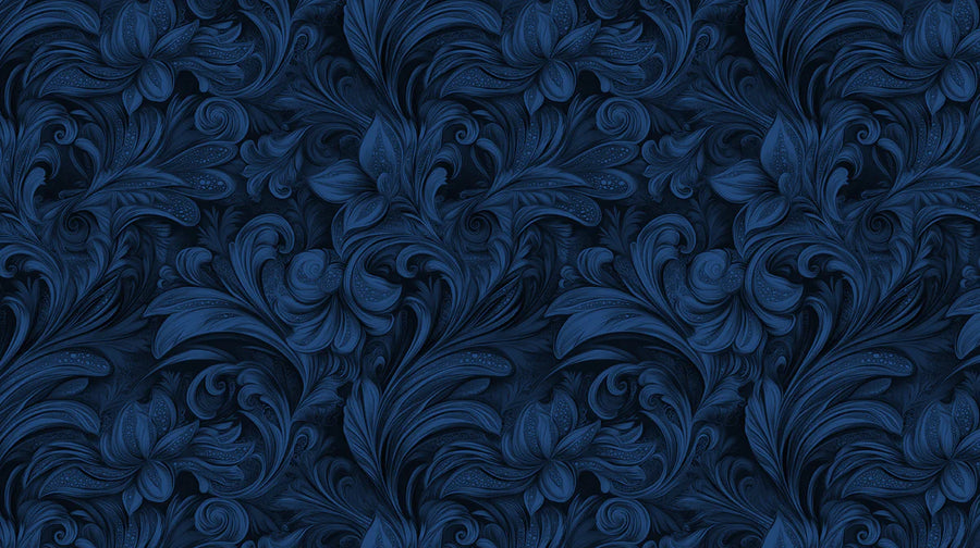 Mitternachtsblaues Damast-Wandbild – Barockes Blumenranken-Wandbild printable artwork
