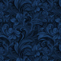 Midnight Navy Damask Mural Wallpaper — Baroque Floral Scroll Mural Wallpaper - room preview 02