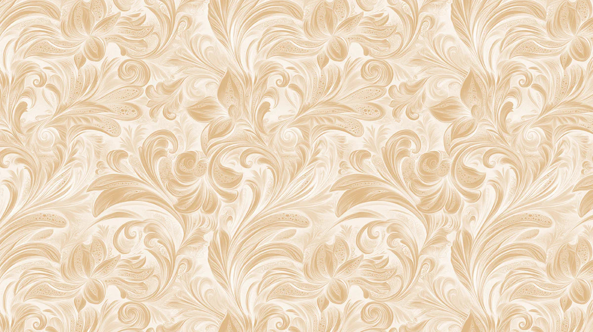 Cream and Ochre Floral Scroll Mural Wallpaper - room preview 02
