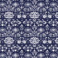 Midnight Navy Ornate Floral Damask Mural Wallpaper - room preview 02