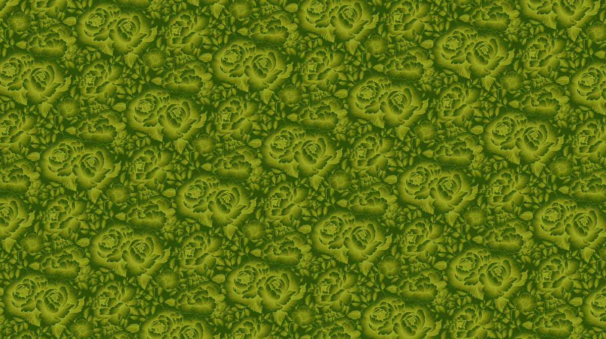 Lime Green Peony Floral Mural Wallpaper — Dense Botanical Pattern Mural Wallpaper - room preview 02