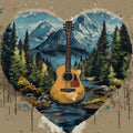 Acoustic Guitar Mountain Heart Mural Wallpaper — Artistic Wilderness Mural Wallpaper - room preview 02