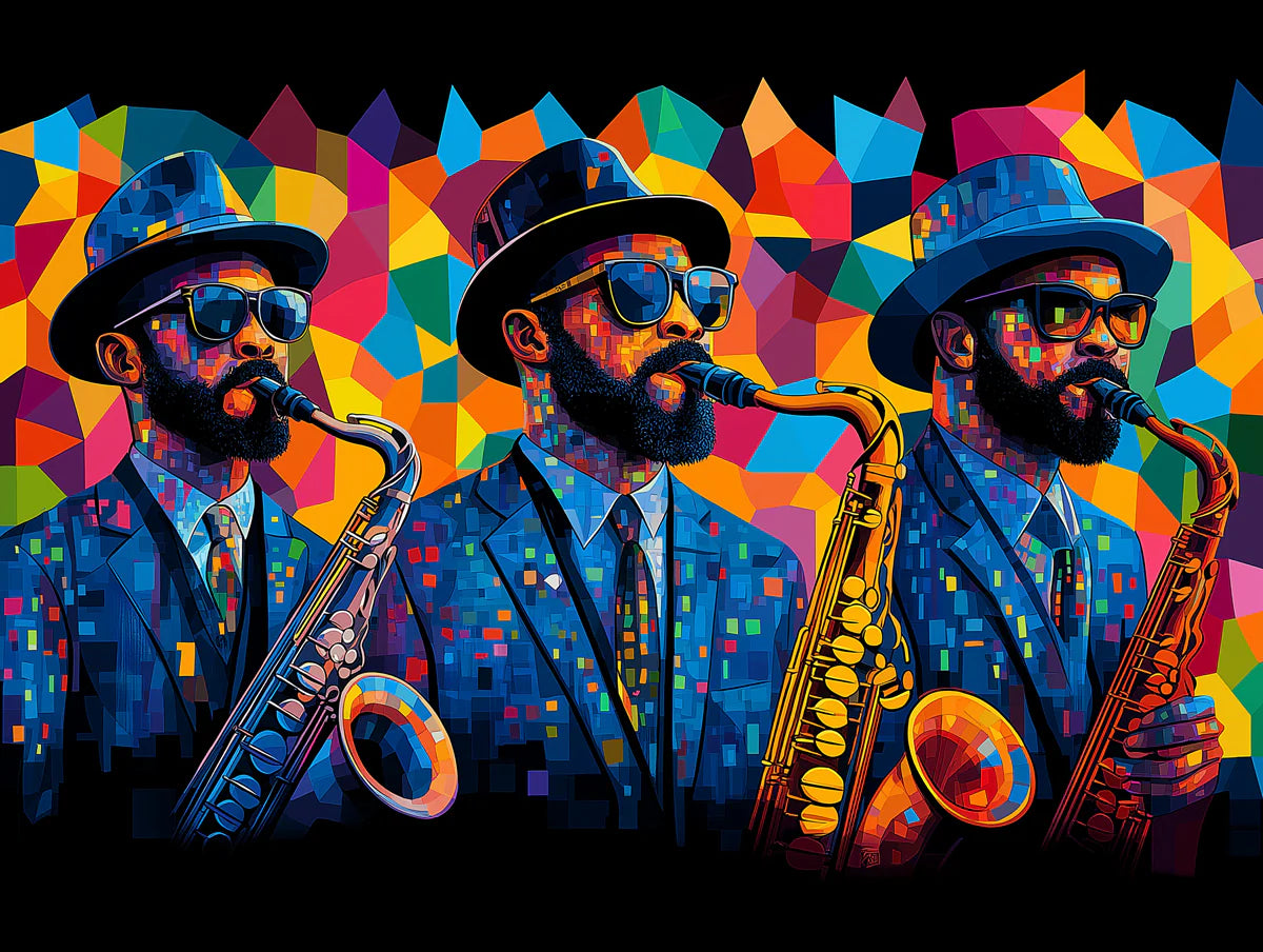 Jazz Saxophone Mural Wallpaper — Vibrant Geometric Music Art Mural Wallpaper - room preview 02
